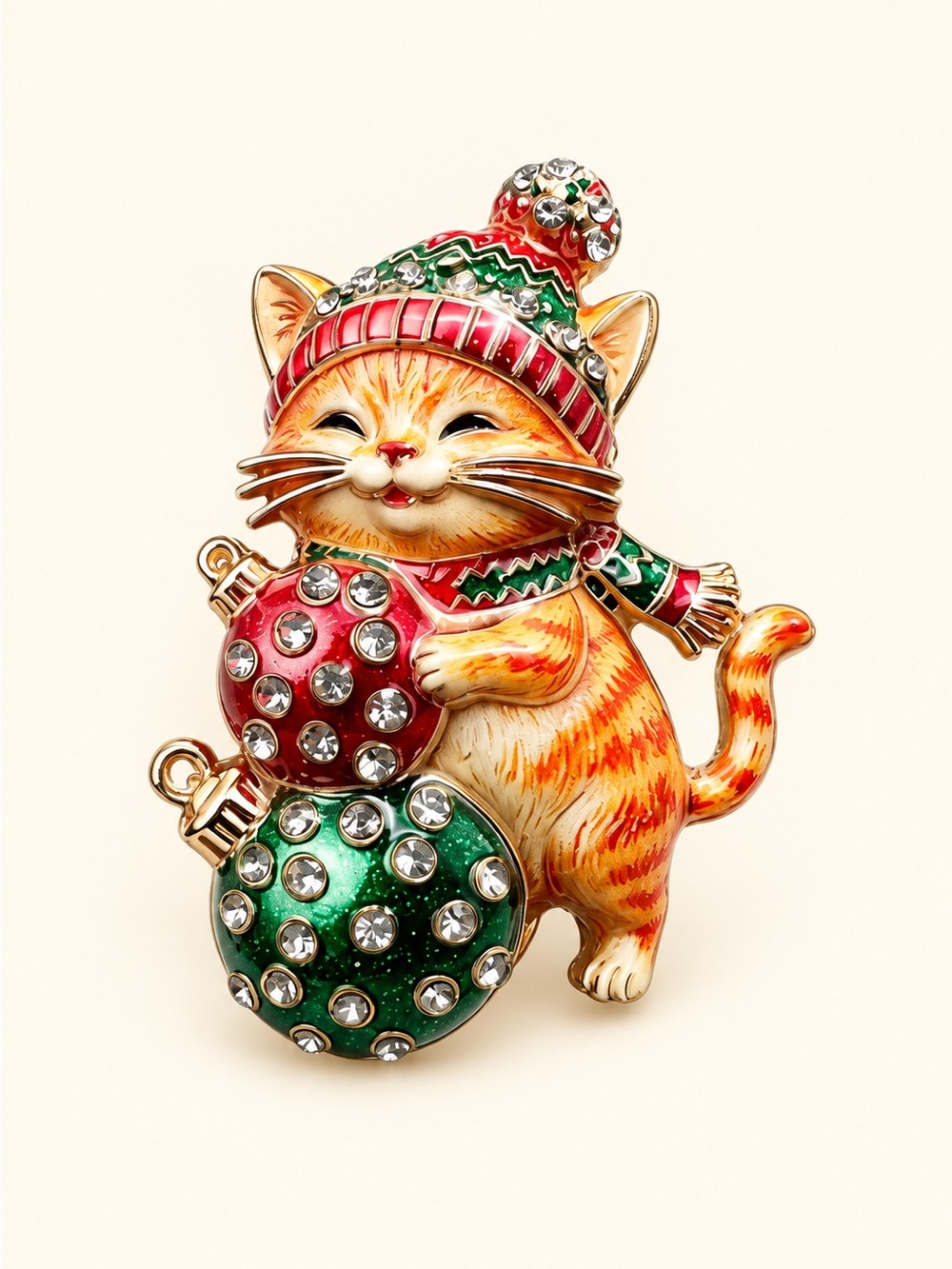 Christmas Orange Tabby Cat Christmas Brooch